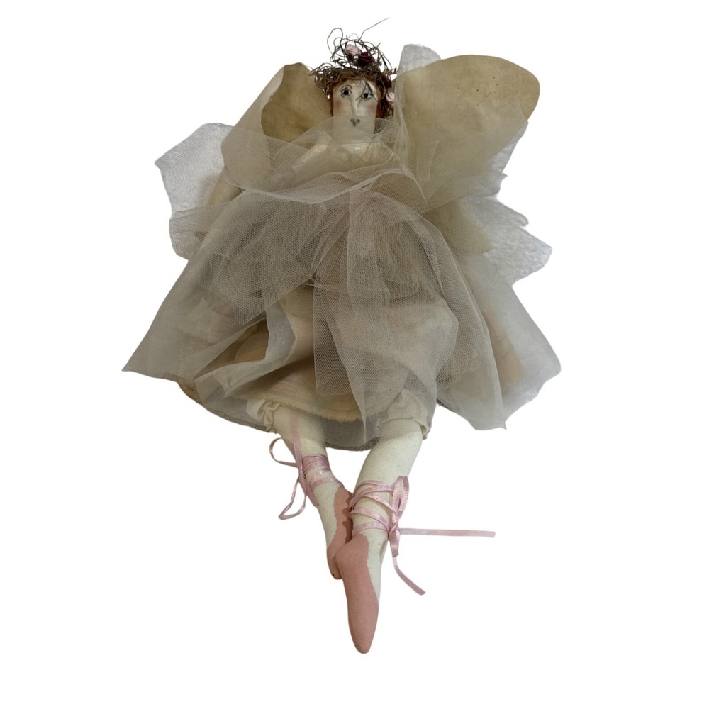 Primitive Folk Art Ballerina Angel Doll Tulle Tutu Wings